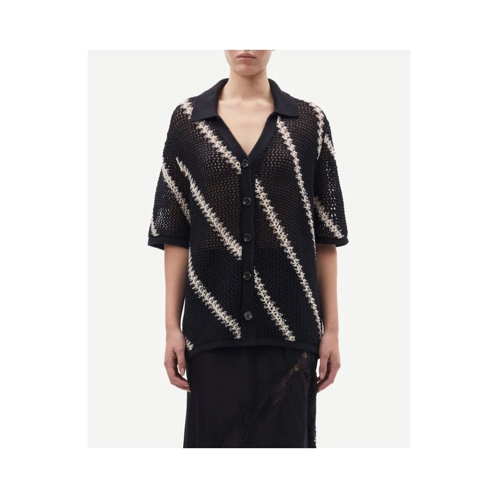 Samsøe Gestreept Oversized Gebreid Vest Black Dames