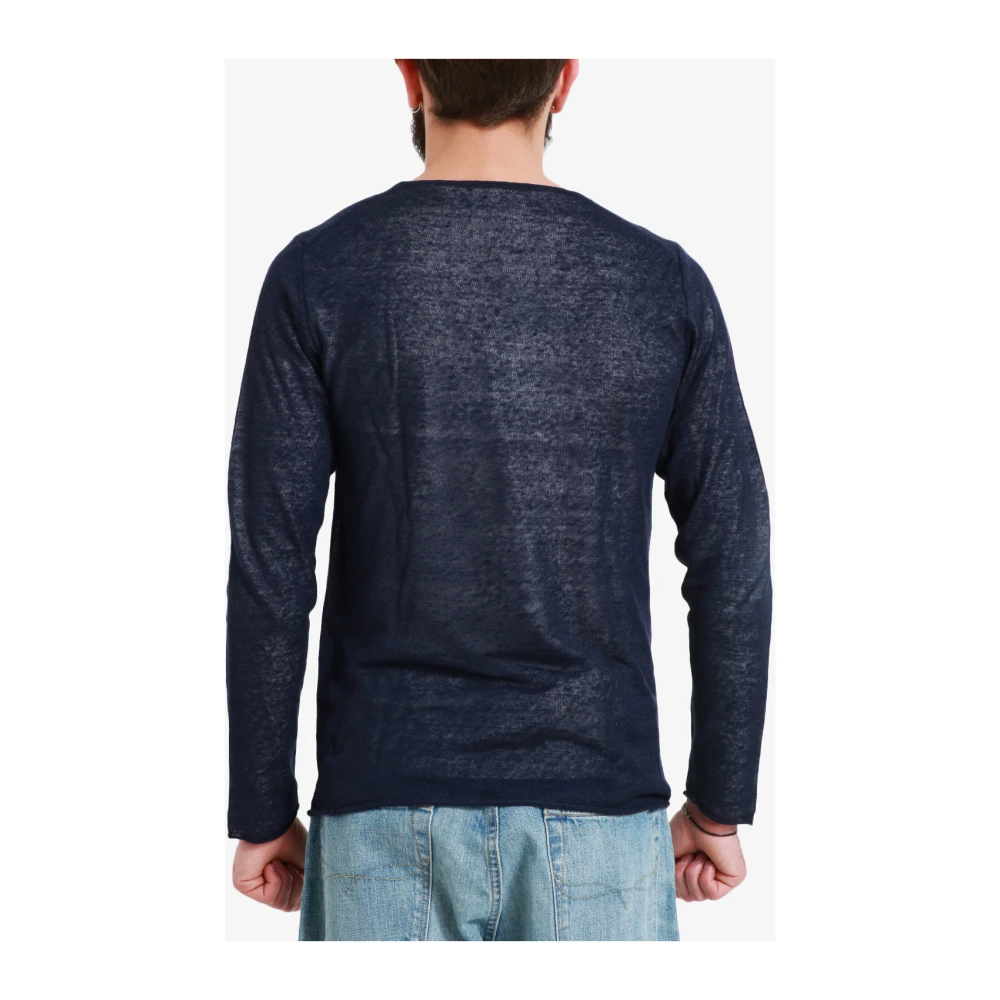 Daniele Fiesoli Blauwe Linen Crew-Neck Sweater Blue Heren