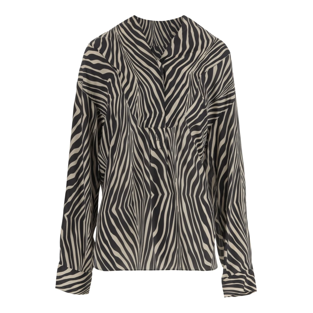 By Malene Birger Zebra Patroon Zijde Mix V-Hals Shirt By Herenne Birger Multicolor Dames