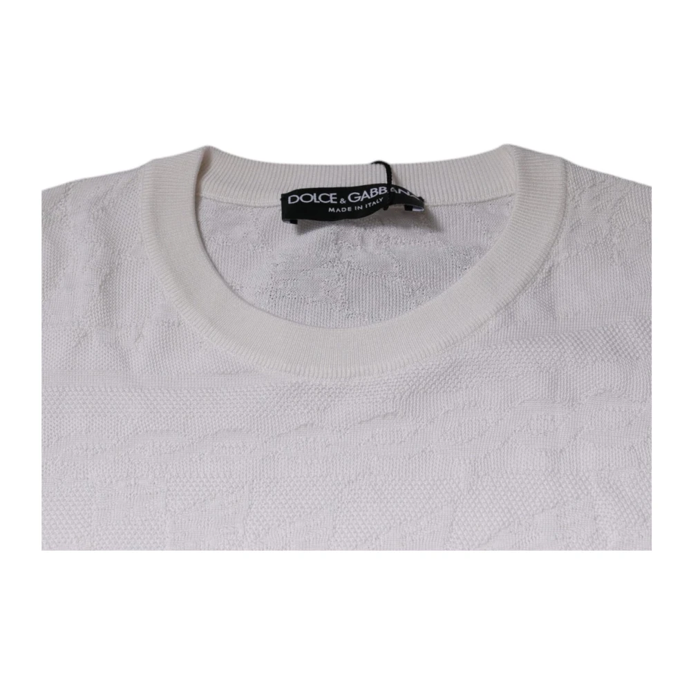 Dolce & Gabbana Witte Zijden Crew Neck Pullover Sweater White Heren