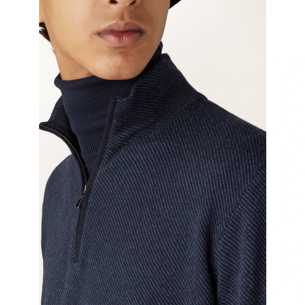 Loro Piana Blauwe Cashmere Trui met Rits Blue Heren
