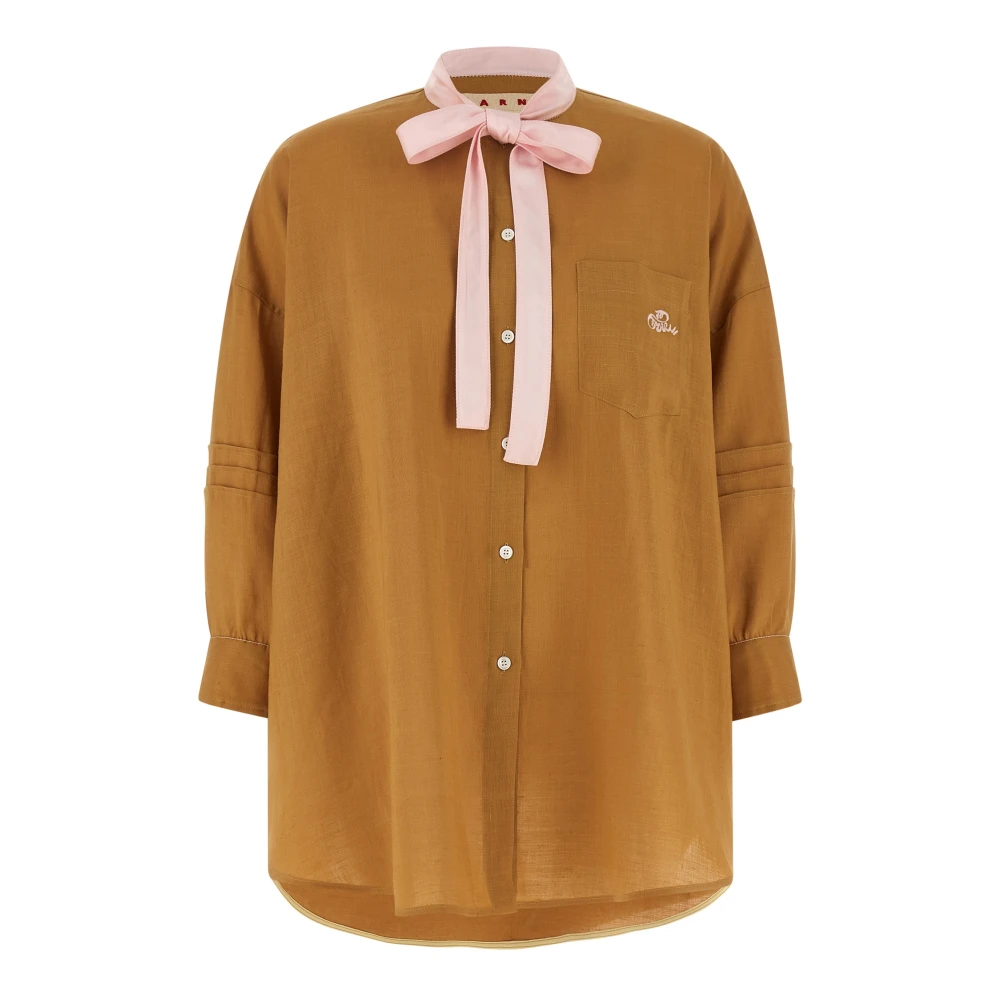 Marni Femme Jaune Blouses Et Chemises, Taille: 36 Fr Organdy Ramie Tie-Neck Shirt