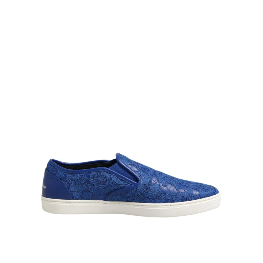 Dolce & Gabbana Blauwe Leren Slip-On Sneakers met Logo Heren Schoenen