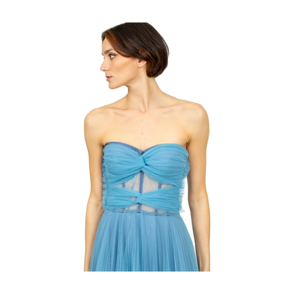 19:13 Dresscode Blauwe Tule Lange Jurk Hart Halslijn Blue Dames