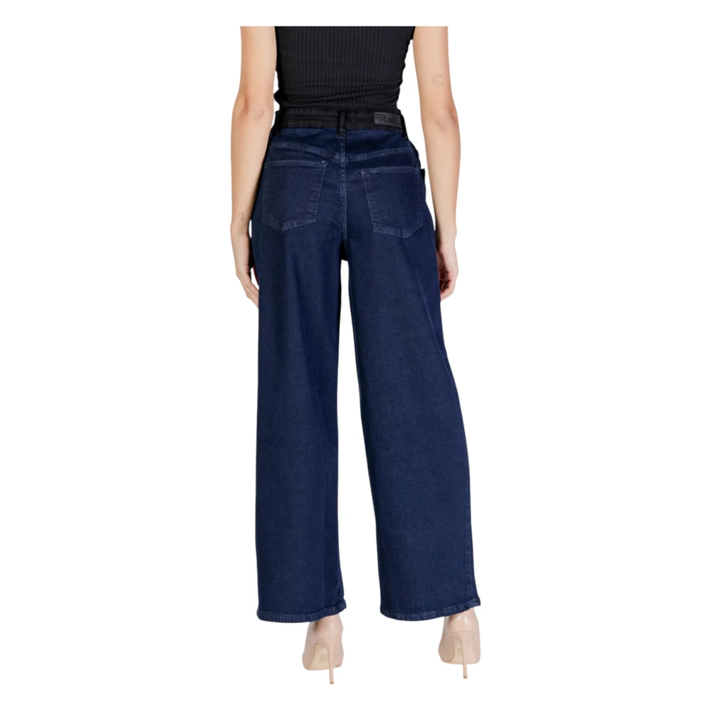 Ichi Blauwe katoen-lycra broek met ritssluiting Blue Dames