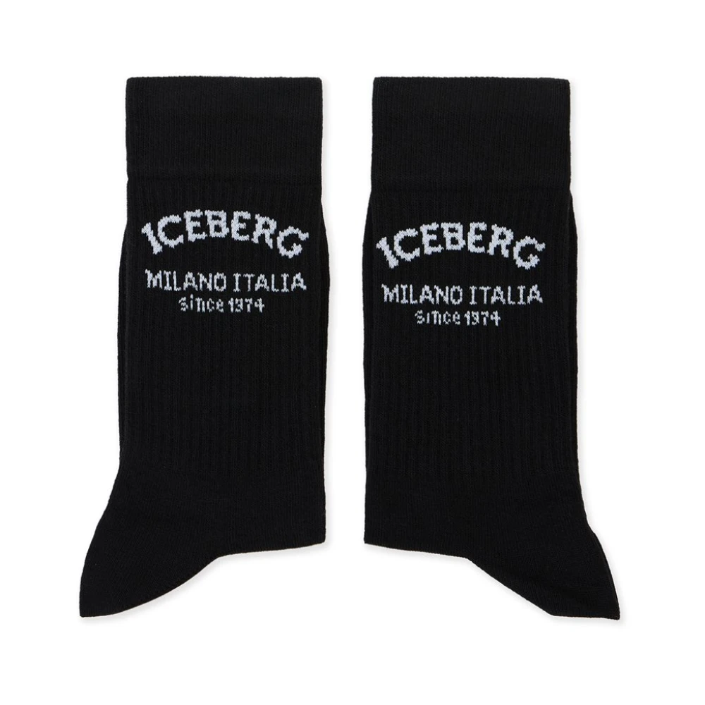 Iceberg Zwarte katoenen sok met piquet-logo Sinds 1974 Black Heren