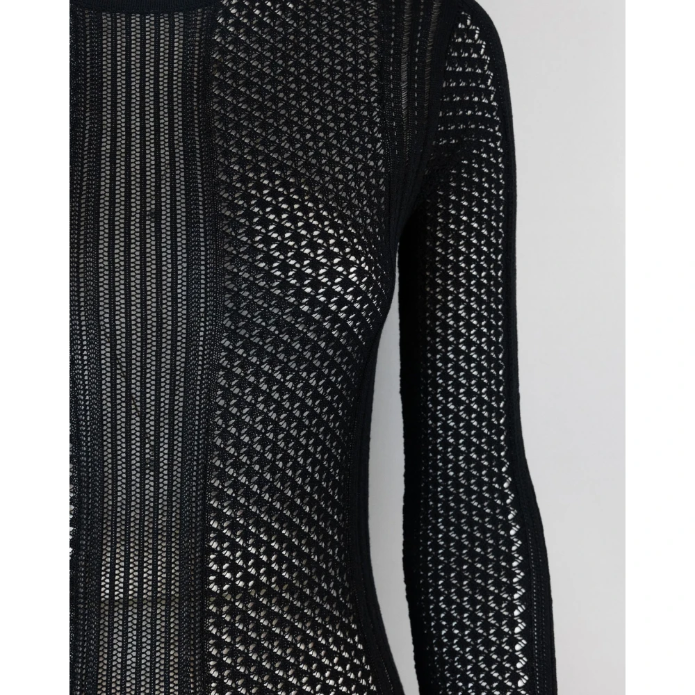 Marella Zwarte Gebreide Jurk met Pointelle Detail Black Dames