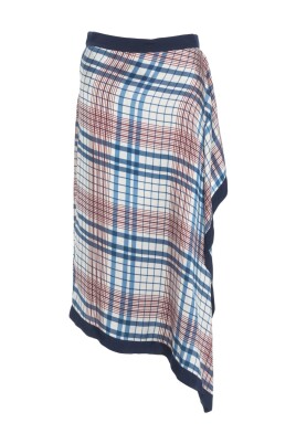blue-check-satin-asymmetrical-skirt