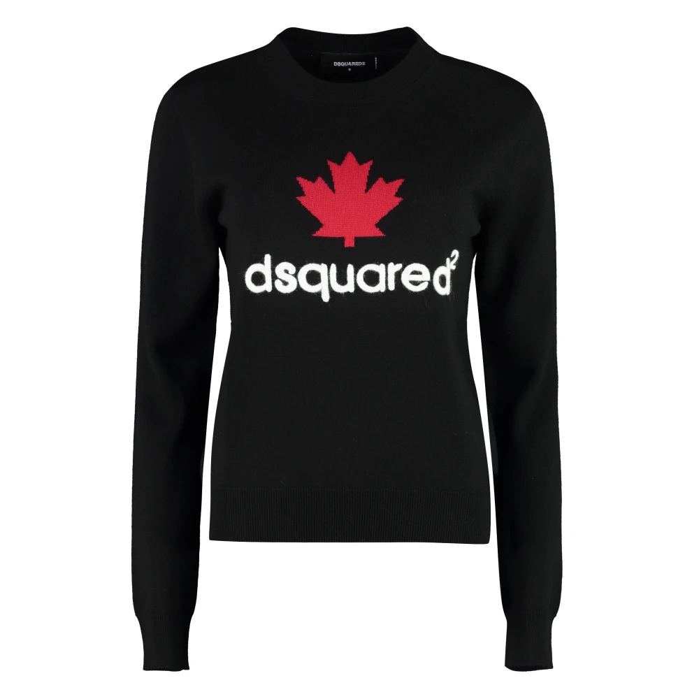 Dsquared2 Geribbelde randen virgin wool sweater Black Dames