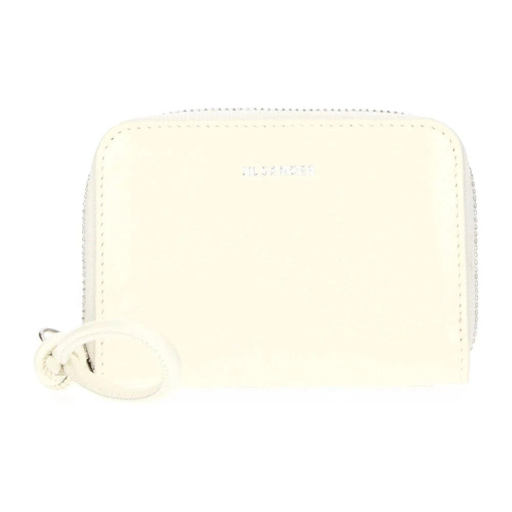 Jil Sander Women's Beige Leather Coin Purse Zip Closure - Wallets & Cardholders - One Size- Accessories