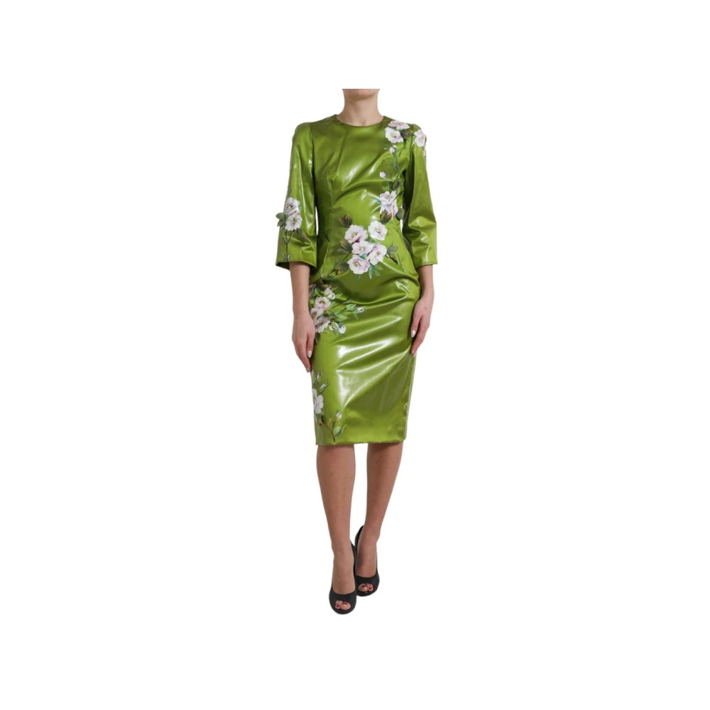 Dolce & Gabbana Women's Green Floral Print Pencil Dress Midi - Midi Dresses - S - Dresses