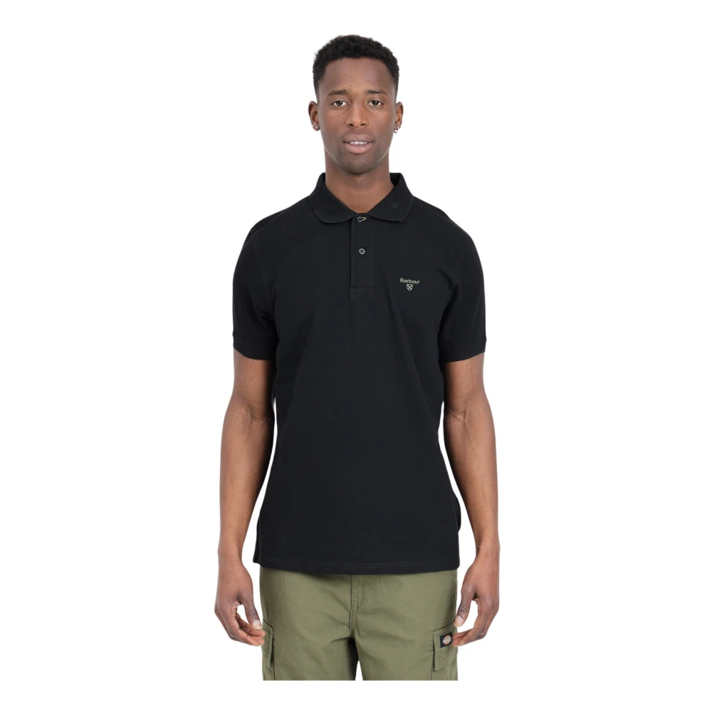 Barbour Zwarte Polo Shirt met Groen Logo Black Heren