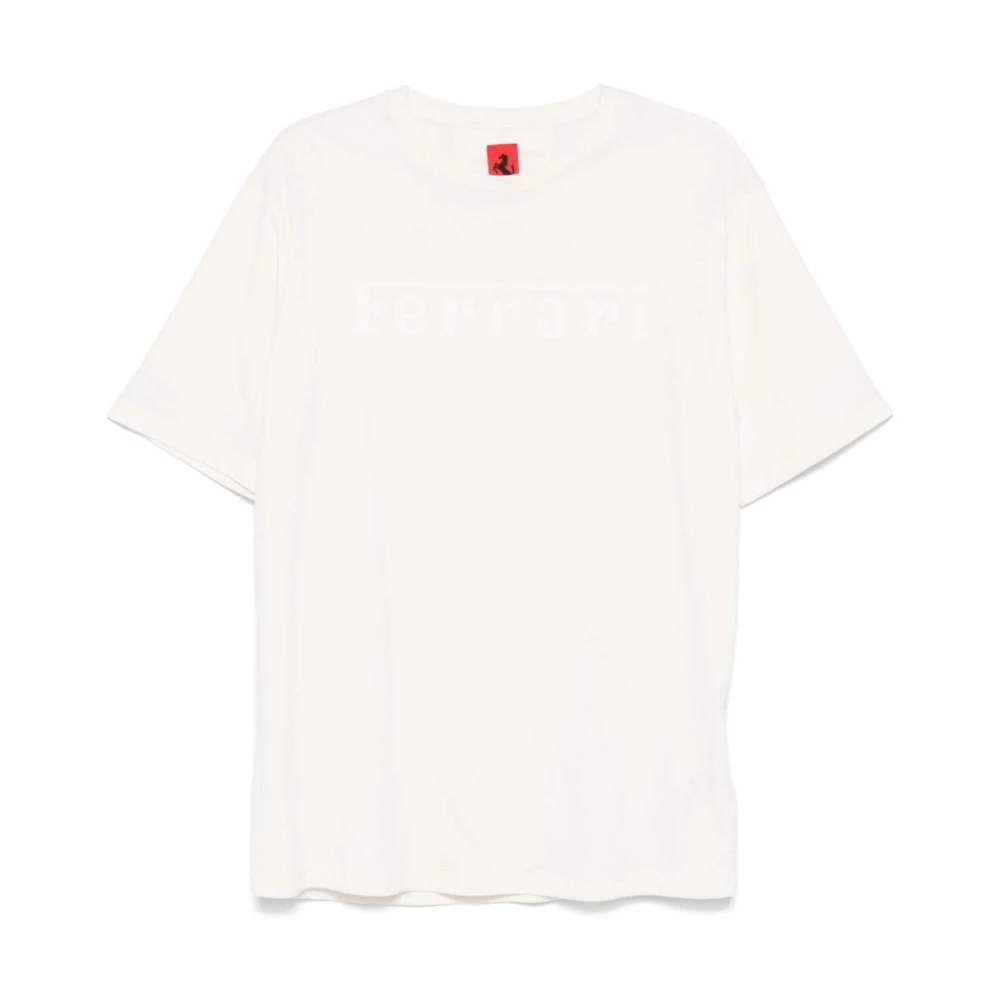 Ferrari Logo Print Crew Neck T-shirts White Heren