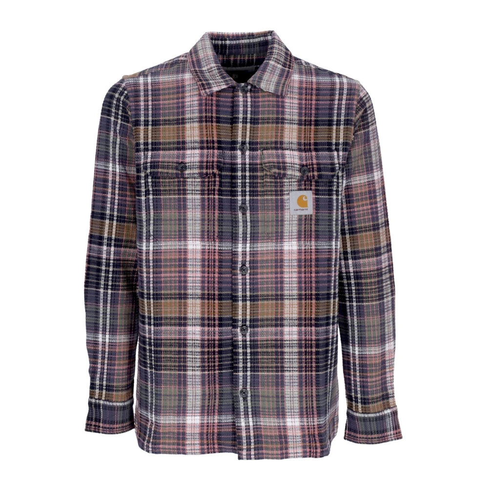 Carhartt Wip Men's Multicolor Casual Shirts, S, Check Print Long Sleeve Shirt Brown