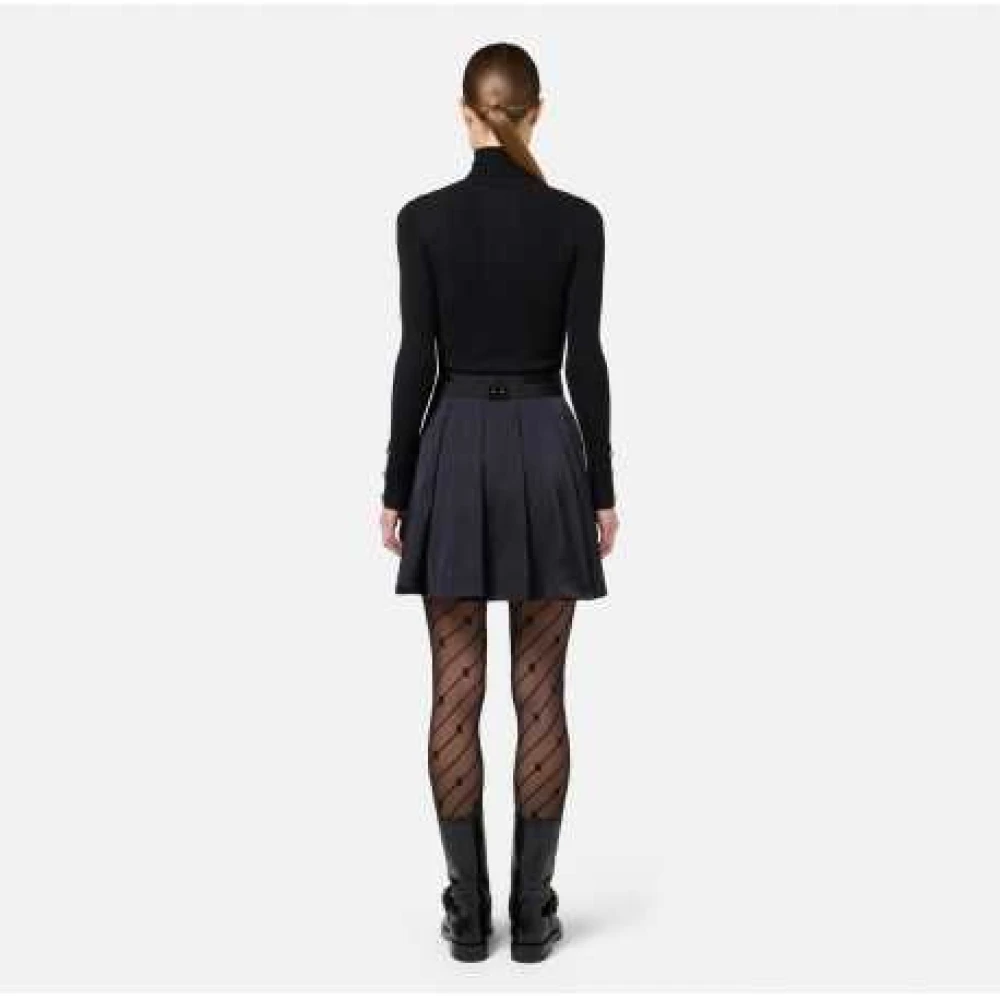 Elisabetta Franchi Zwarte Geribbelde Coltrui Gebreide Jurk Black Dames