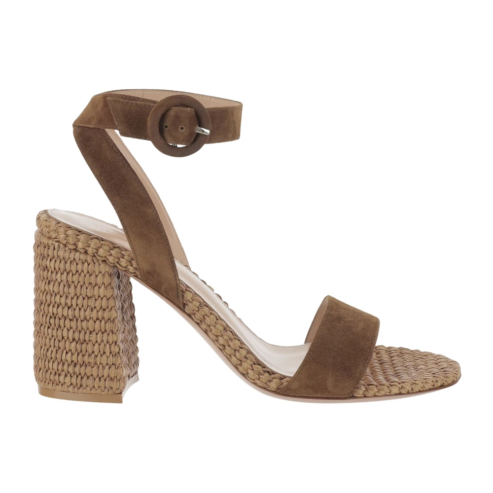 Gianvito Rossi Women's Brown High Heel Sandals, 4 Uk, Suede And Raffia Sandals