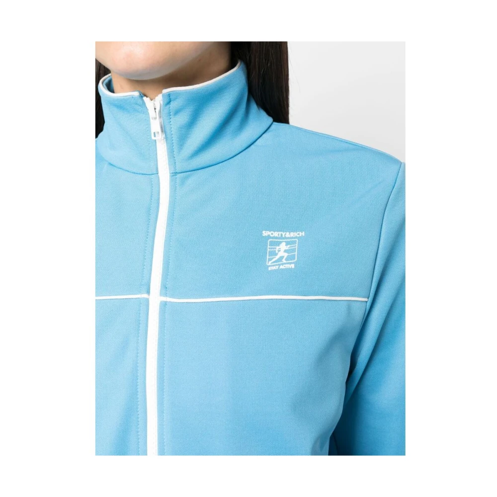 Sporty & Rich Logo-Print Ritsjack Sportieve Stijl Blue Dames