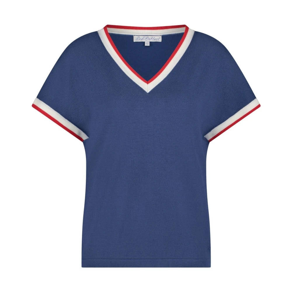 Red Button Blauw V-hals Gebreid Shirt Blue Dames
