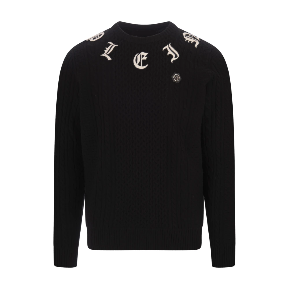 Philipp Plein Zwart Wol Kasjmier Crew-Neck Trui Black Heren