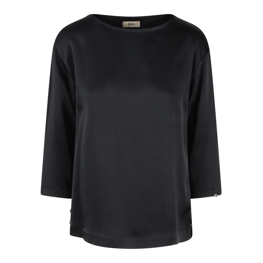 Herno Women's Black Blouses, Xs, Elegant Viscose Blend Blouse