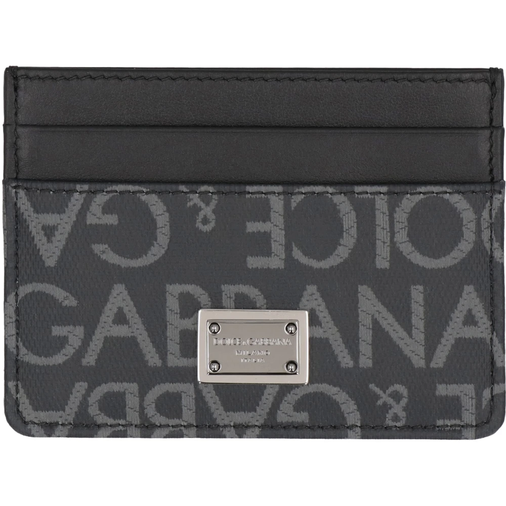 Dolce & Gabbana Leren kaarthouder met logo detail Black Heren