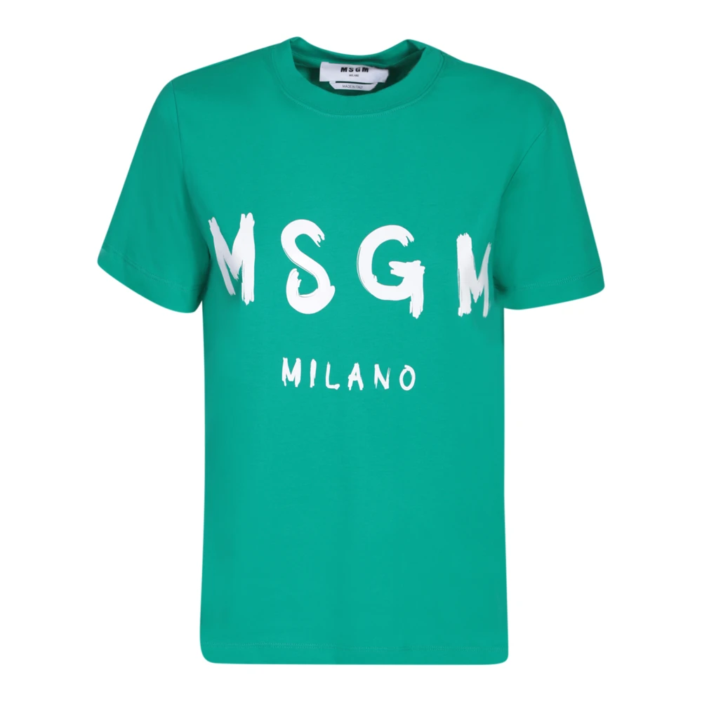 Msgm Groen Logo Print T-Shirt Green Dames