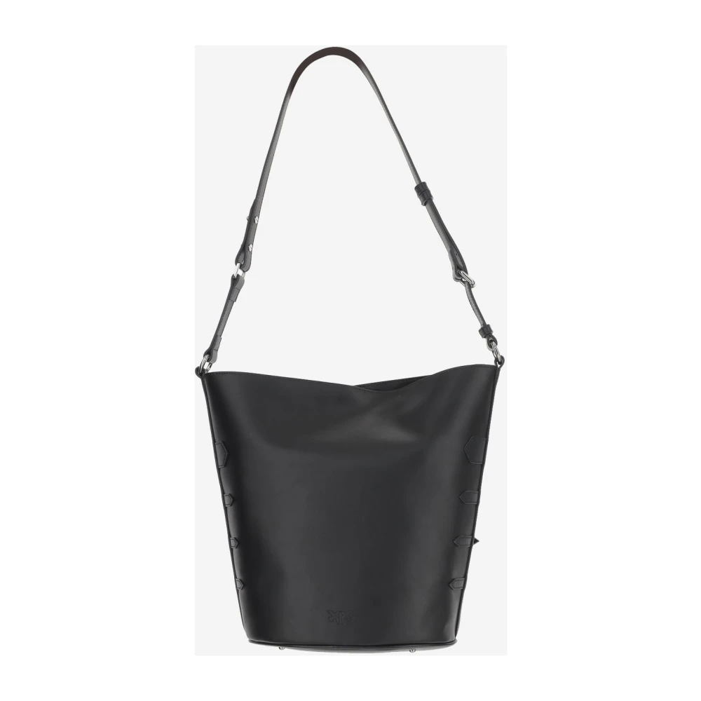 pinko Leren schoudertas met gespdetail Black Dames