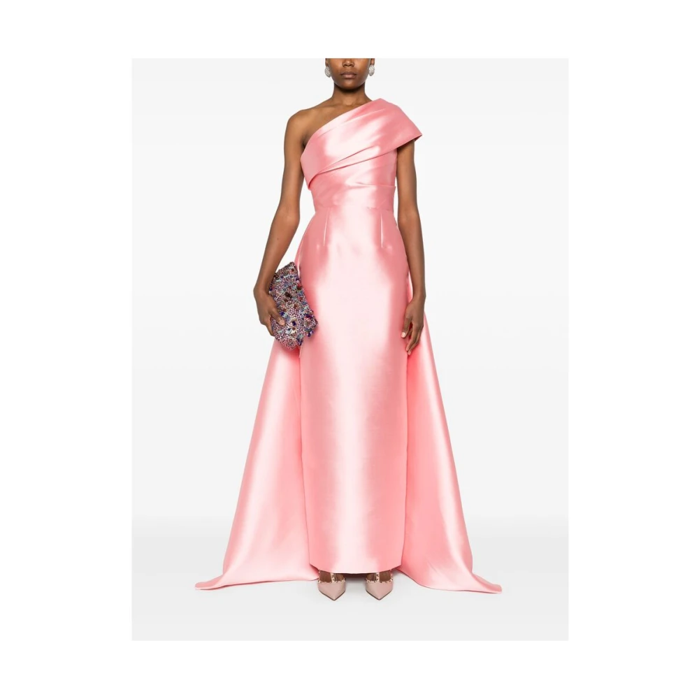 Solace London Roze Satijnen One-Shoulder Jurk Pink Dames