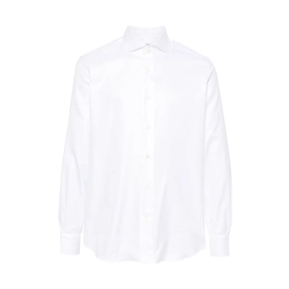 Mazzarelli Witte Katoenen Overhemd Cutaway Kraag White Heren