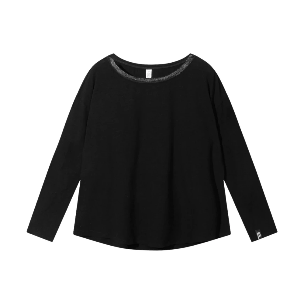 10Days Zwarte longsleeve top van linnenmix Black Dames