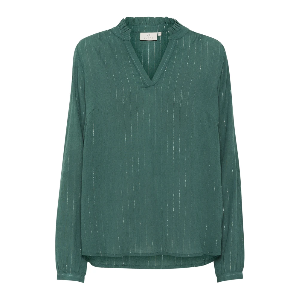 Kaffe Blouse met ruches en glinsterende draden Green Dames