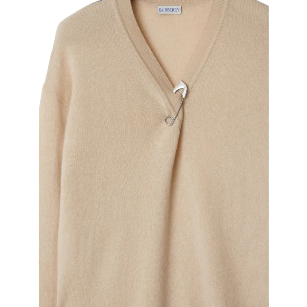 Burberry Beige Cashmere V-Hals Trui Brown Dames