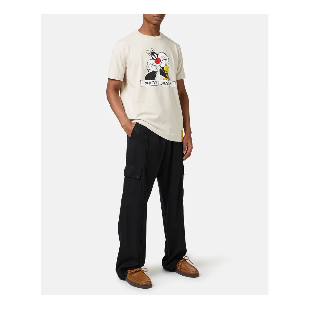 Iceberg Stoffige witte katoenen T-shirt met Looney Tunes print Beige Heren