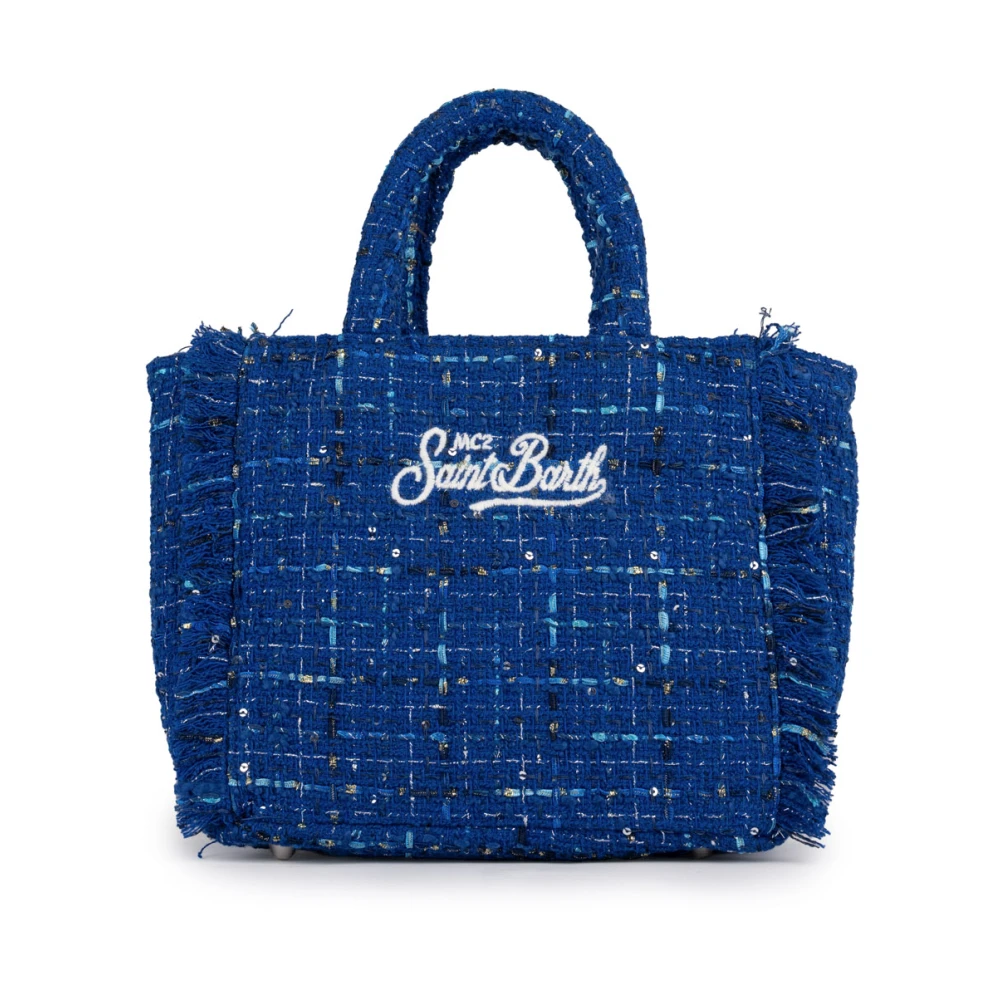 MC2 Saint Barth Blauwe Tweed Dameshandtas met Franjes Blue Dames