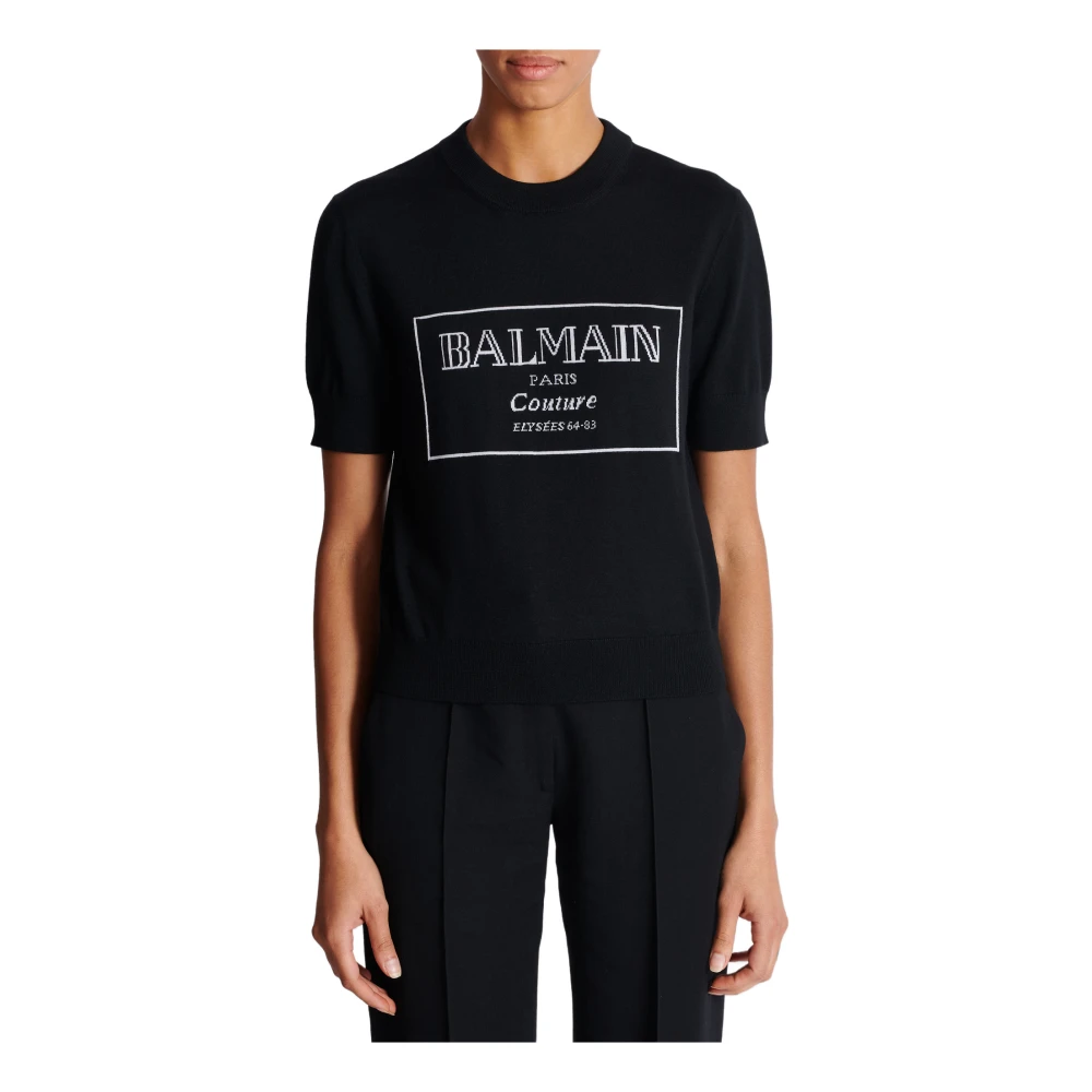 Balmain Couture tweekleurige gebreide top Black Dames
