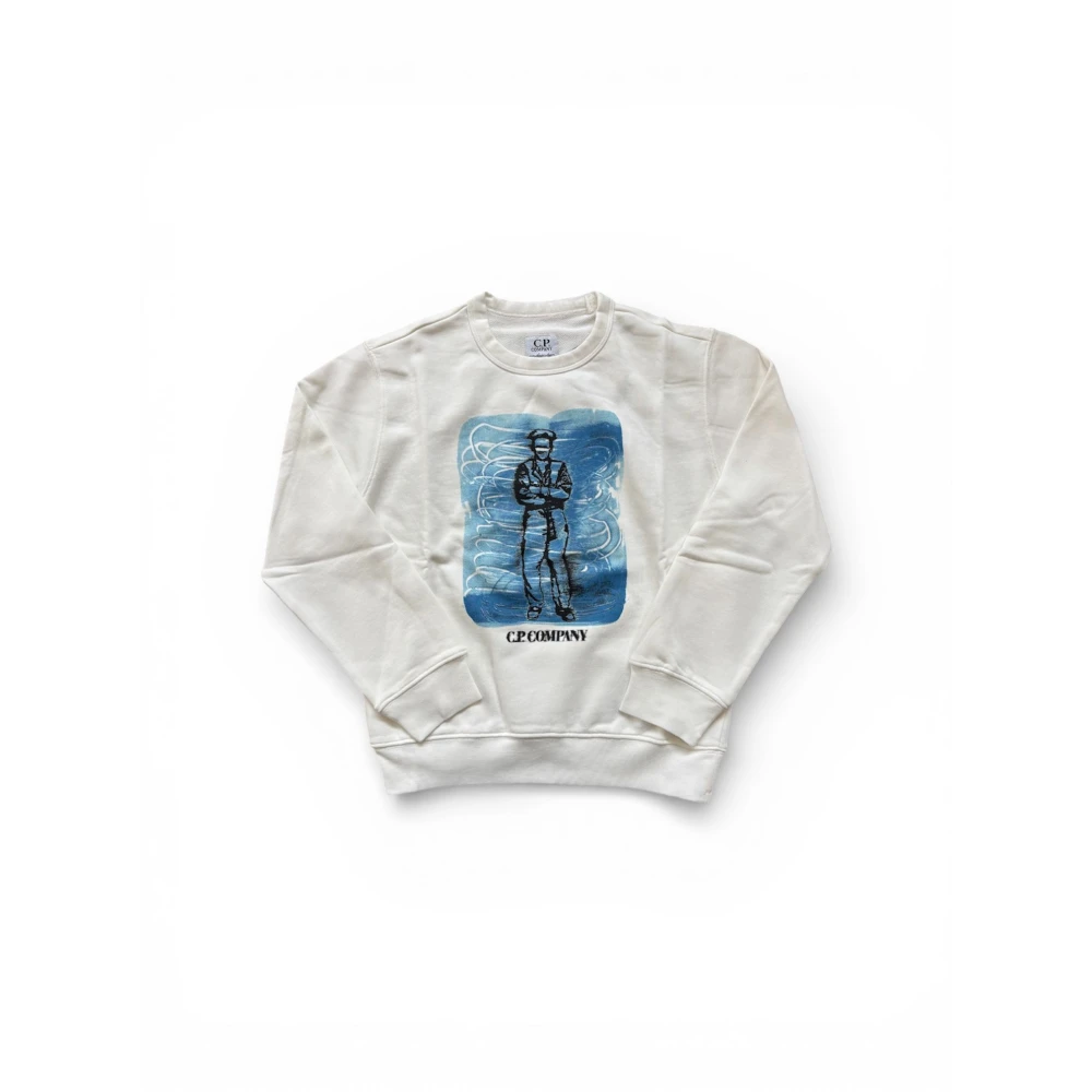 C.p. Company Unisex Kids White Kids Sweatshirts, 8 Y, Crewneck Pocket Sweatshirt