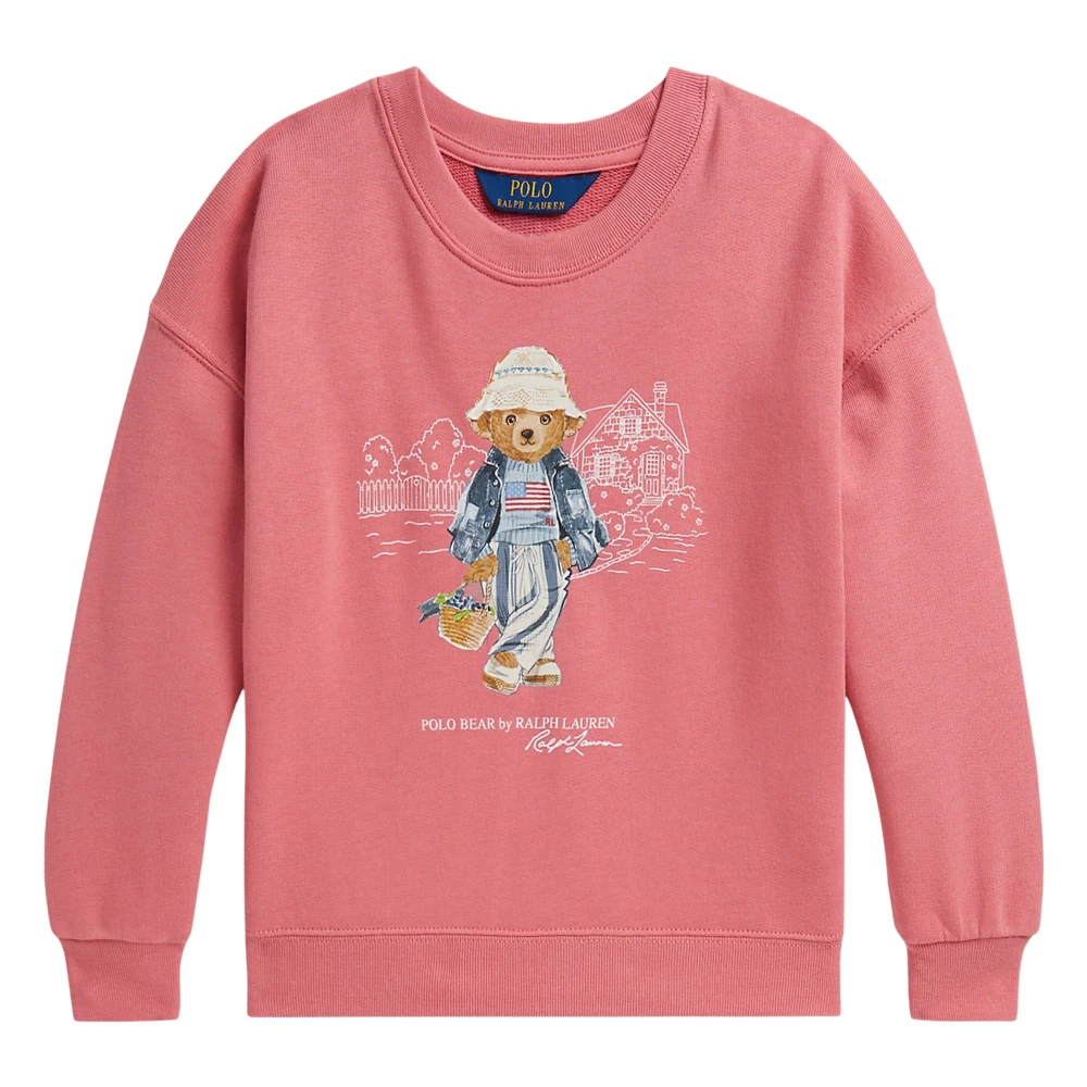 Ralph Lauren Girls Pink Kids Sweatshirts, 5 Y, Polo Bear Terry Sweatshirt