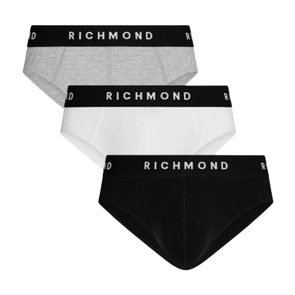 John Richmond Tripack laagbouw witte katoenen geribbelde slips Black Heren