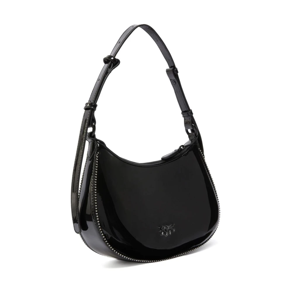 pinko Zwarte Paillet Liefdesvogels Handtas Black Dames