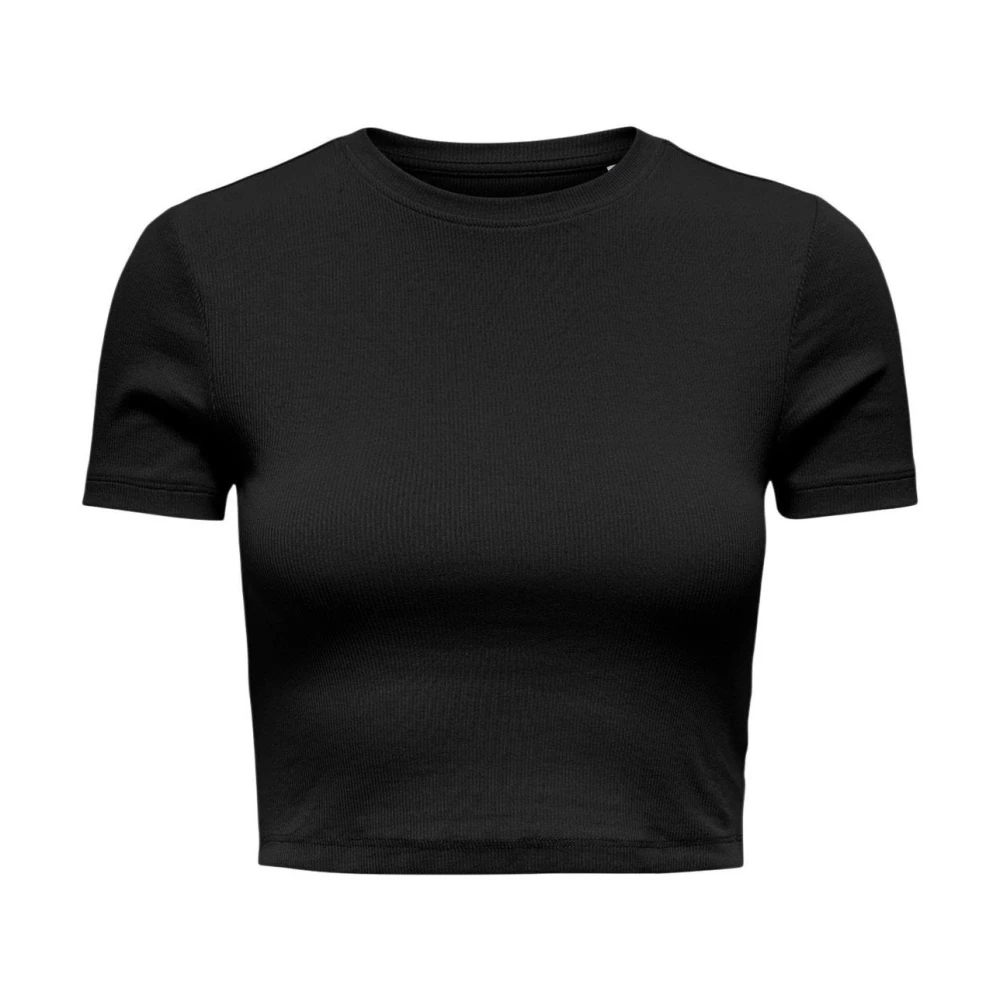Only Women's Black Cotton Short Sleeve Round Neck T-Shirt