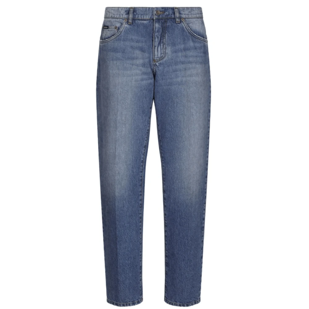 Dolce & Gabbana Blauwe Denim Straight-Leg Jeans Whiskering Blue Heren
