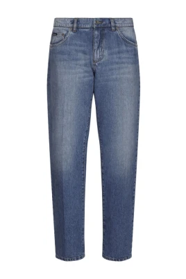 Blå Denim Straight-Leg Jeans Whiskering