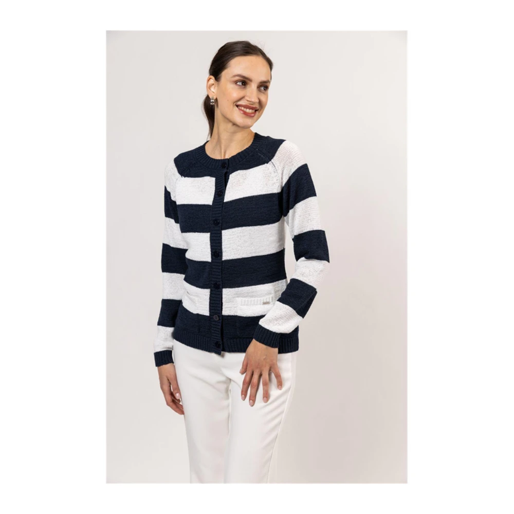 Roberto sarto Gestreepte Cardigan Vest Marineblauw-Wit Black Dames