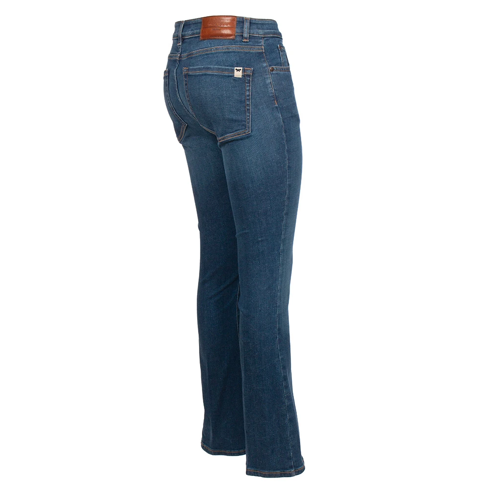 Max Mara Weekend Slim Flare Denim Jeans met Butterfly Logo Blue Dames