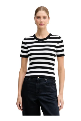 Ribbstickad Randig Stickad T-shirt
