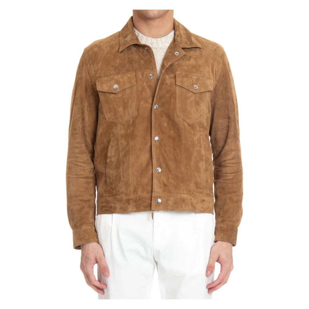 Eleventy Men's Brown Light Jackets, 2XL, Trucker Jacket