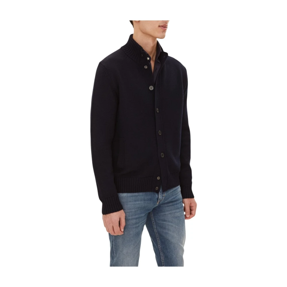 Oscar Jacobson Navy Merino Wol Vest Regular Fit Blue Heren