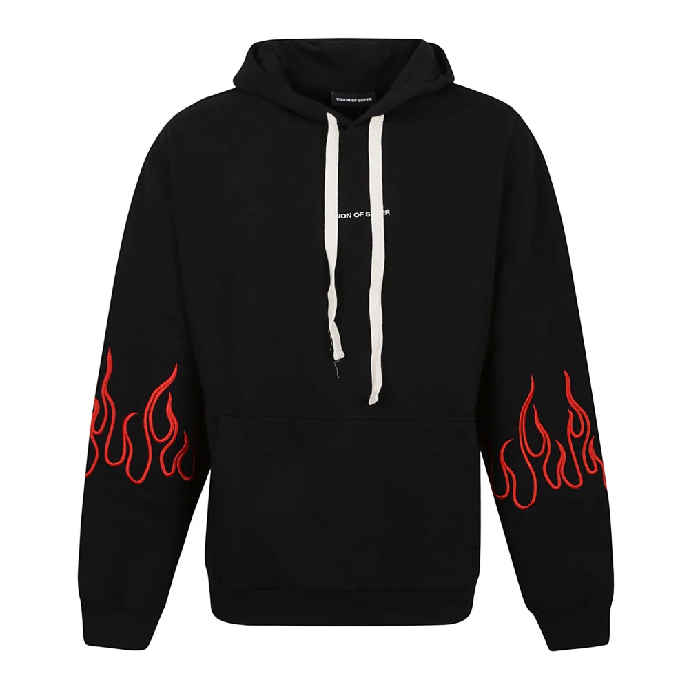 Vision OF Super Zwarte hoodie met rode borduurvlammen Zwart Heren