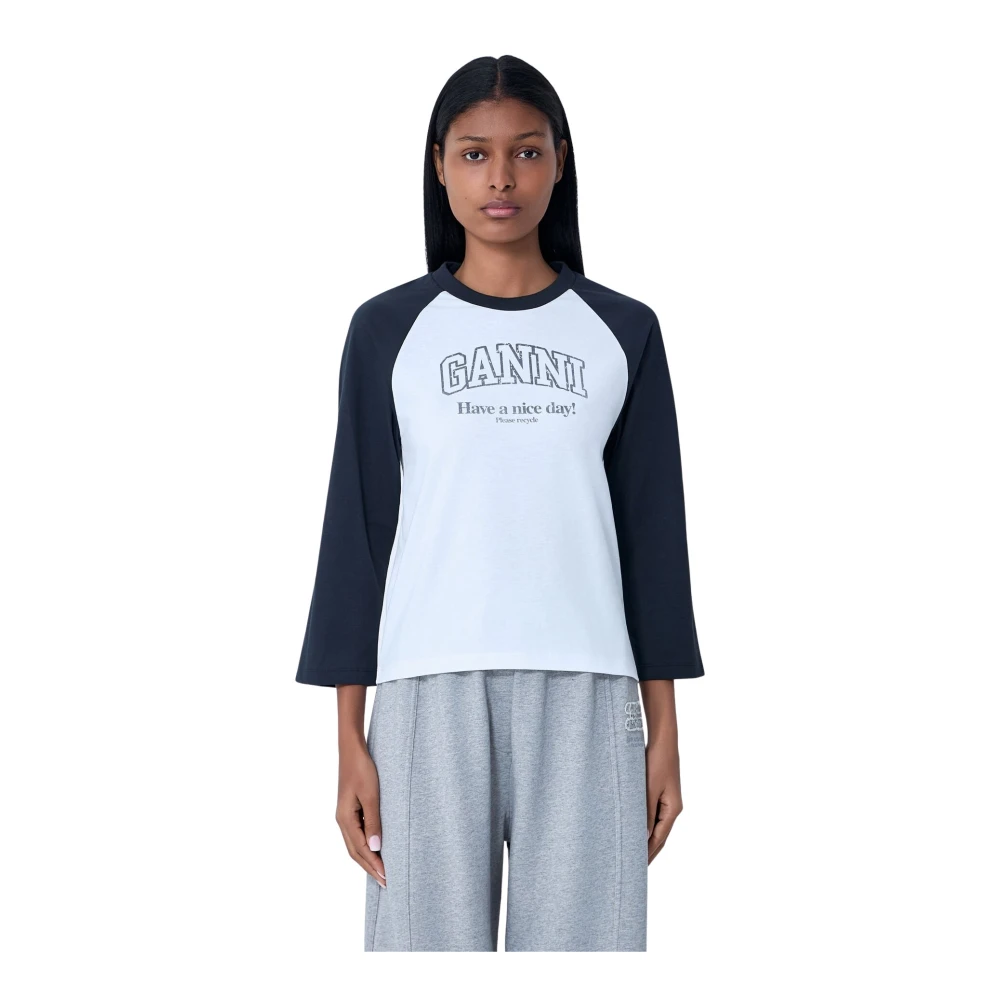 Ganni Women's Multicolor Logo Motif T-Shirt - Long Sleeve T-Shirts - Xs - Tops