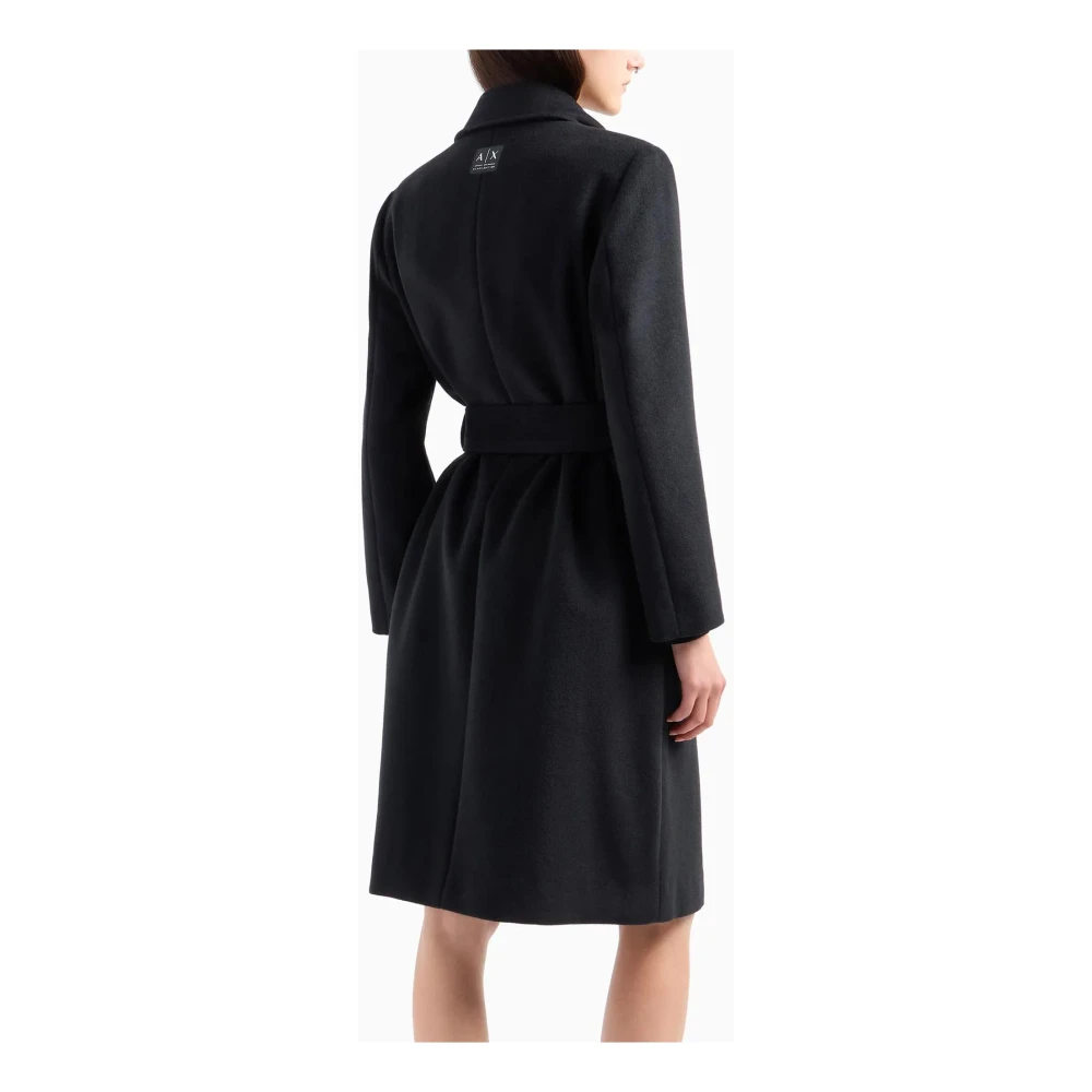 Armani Exchange Zwarte wollen jas met riem Black Dames